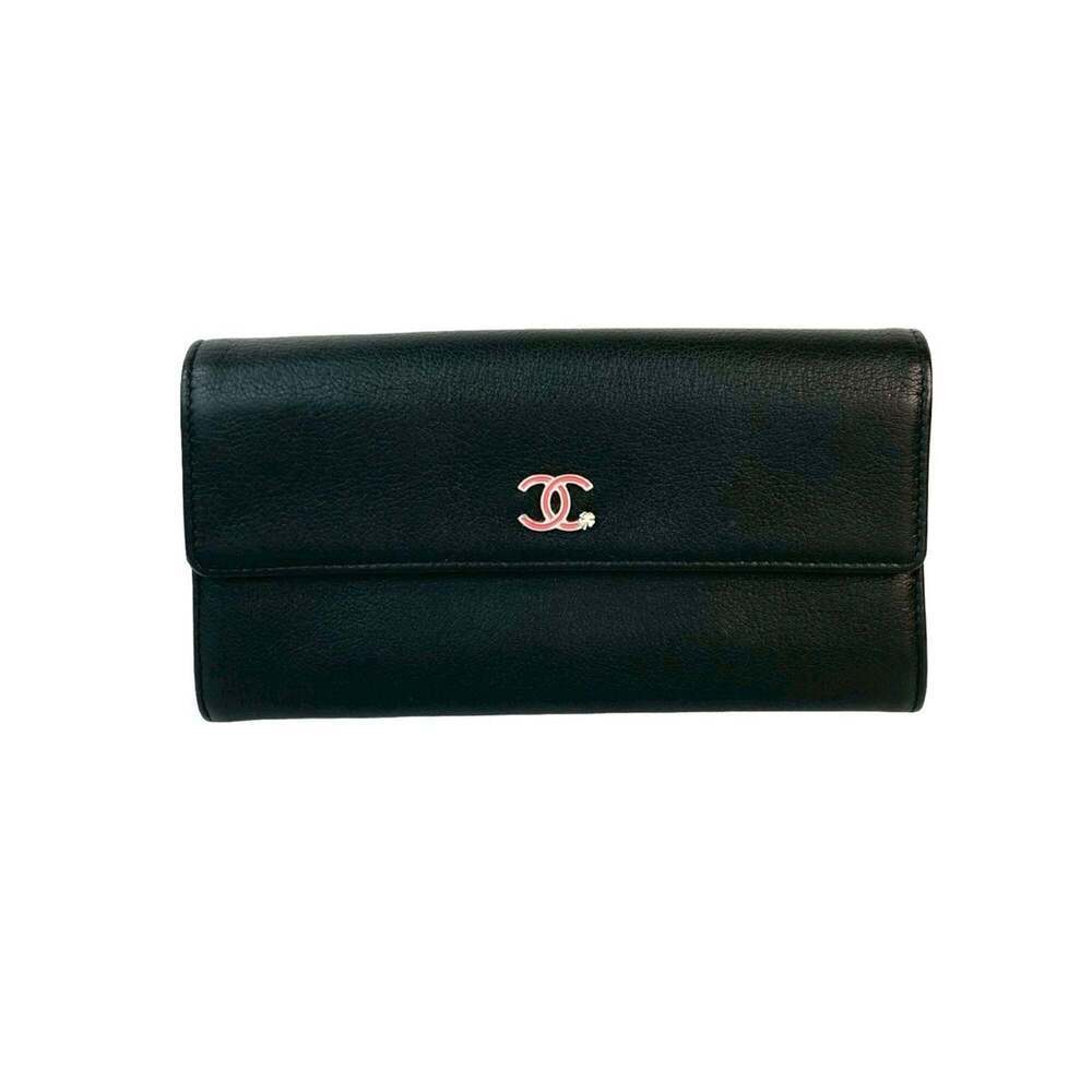 CHANEL Black Leather Logo Wallet